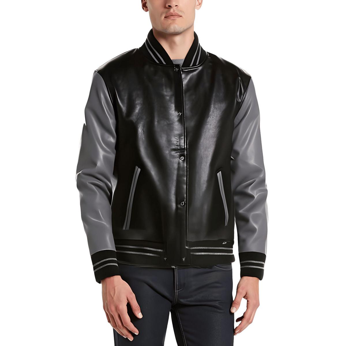 Contrast Trim Kunstleder Lederjacke