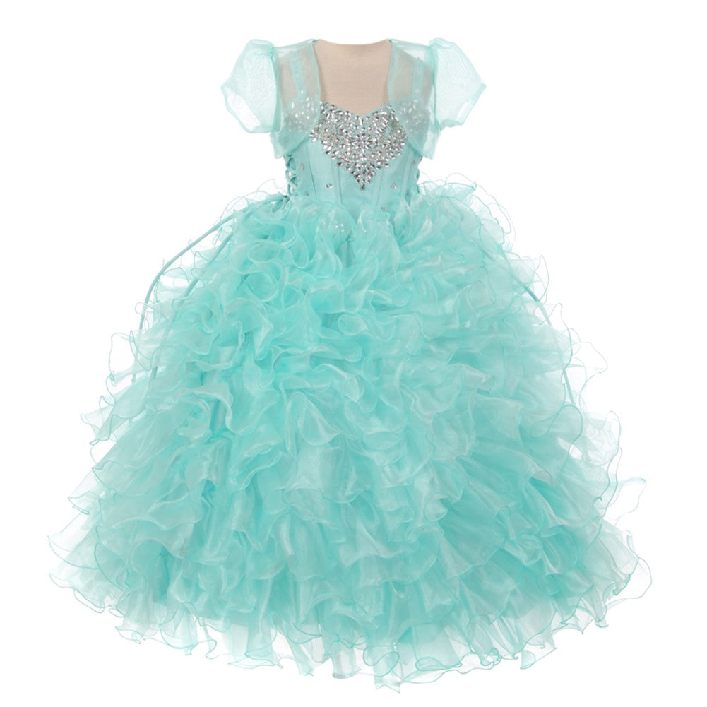 große Mädchen Aqua Herz Form Perlen Organza Jacke ponant Kleid 8-12