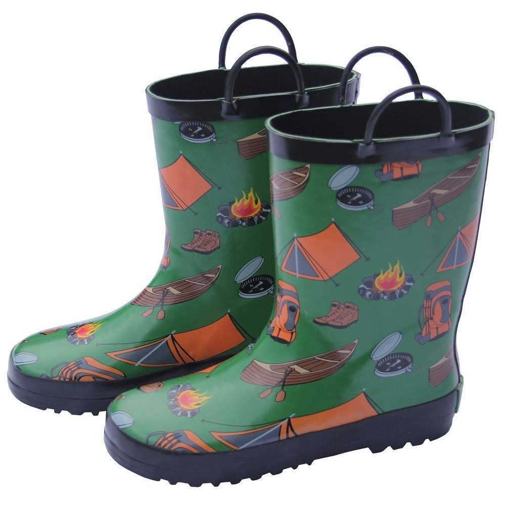 kleine Jungen grün camping Druck Zug auf Griff regen Stiefel 5-10 Kleinkinder