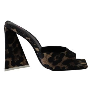 The Attico Leopard Print Devon Mules in brauner Satin