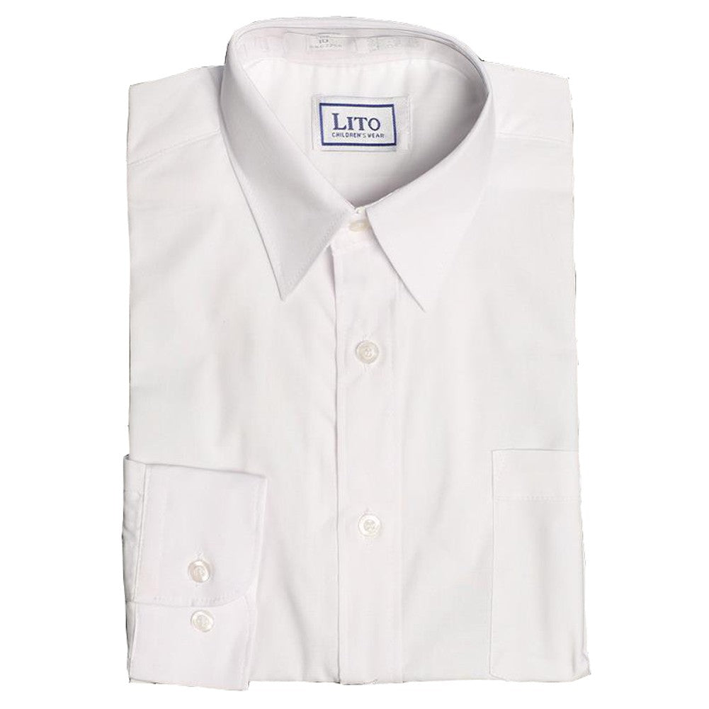 Weißes, einfarbiges, langärmliges Hemd für kleine Jungen, 2T-7