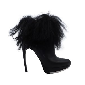 Alexander McQueen Fur Trim Stiefeletten aus schwarzem Leder