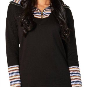 Zip Collar Pullover in schwarz/multi (a/s)