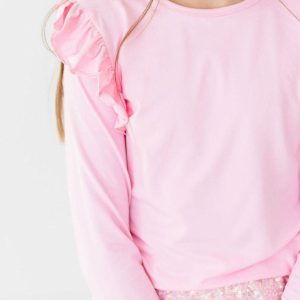 L/S-Rüschen-T-Shirt in Bubblegum Pink