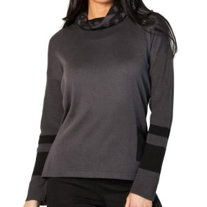 Aufgesetzte Tasche Rollkragen Top in Kohle