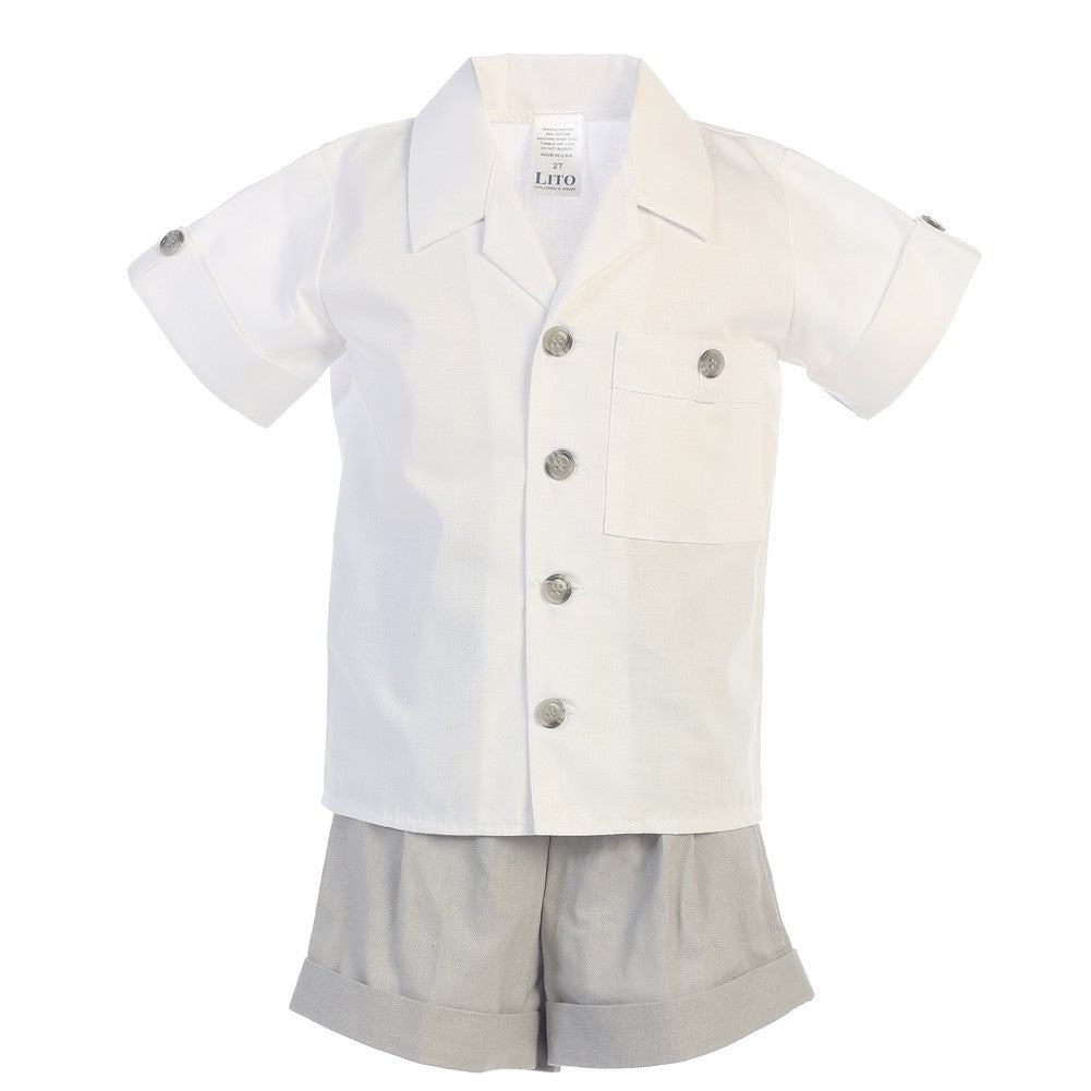 Baby Jungen hellgrau Poly Baumwolle Hemd Rayon Leinen Shorts Set 3-24M