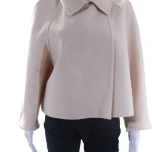 Bottega Veneta Damen Wolle Mischung Kragen Snap Verschluss Mantel Pfirsich 7833511329852