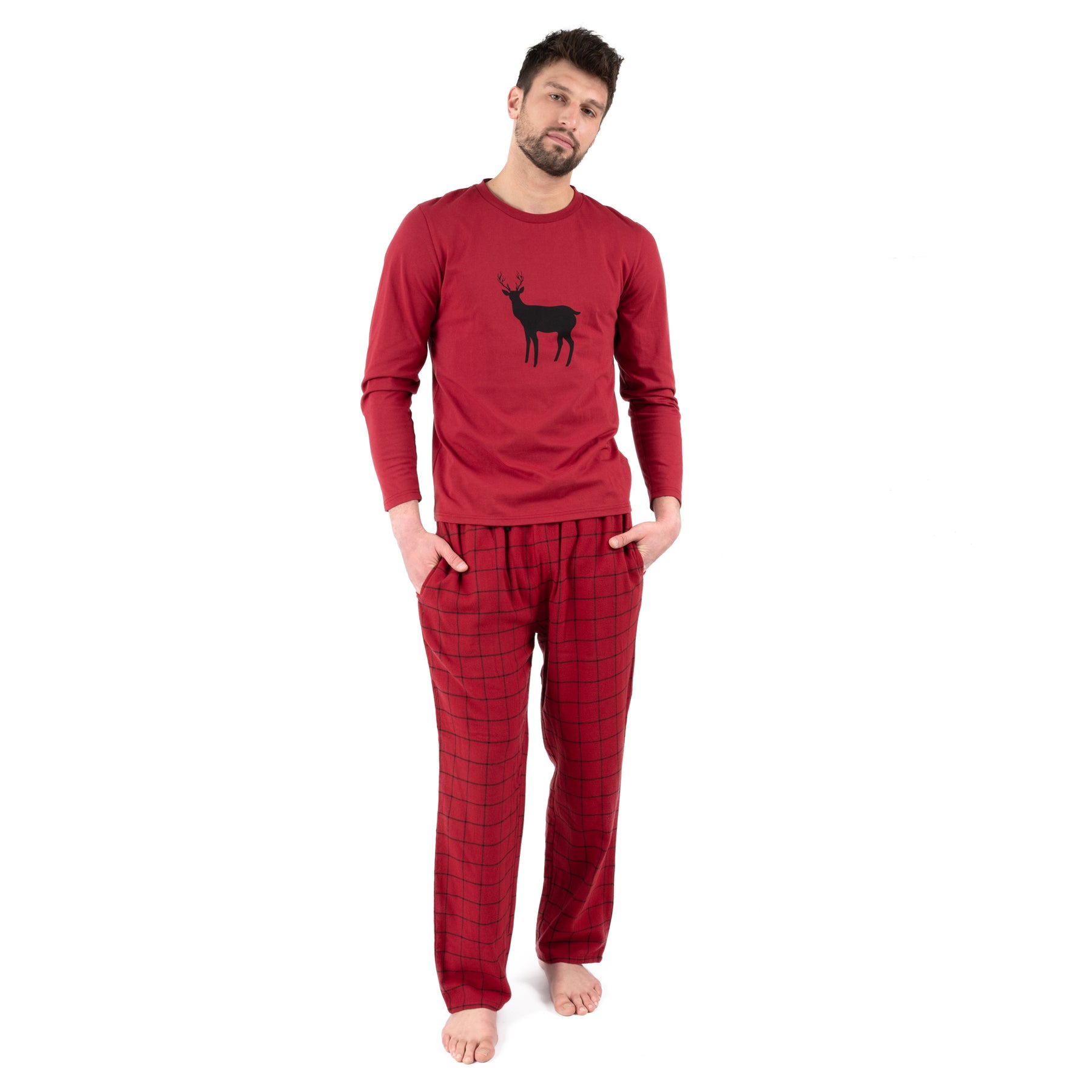 Christmas Herren Baumwolle Top Flanell Hose Pyjamas Rentier