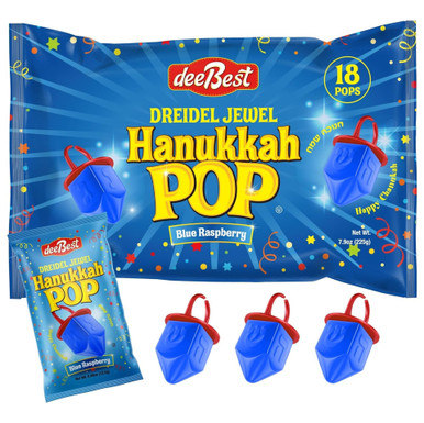 Dreidel Jewel Pop Hanukkah Blaue Himbeer-ringförmige Lutscher, koschere Süßigkeiten, individuell verpackte Urlaubsverkostungen, 18 Zählung