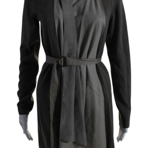 Brunello Cucinelli Damen öffnen vorne Leder Trimm Strick Jacke braun Leinen groß – 7833651511356