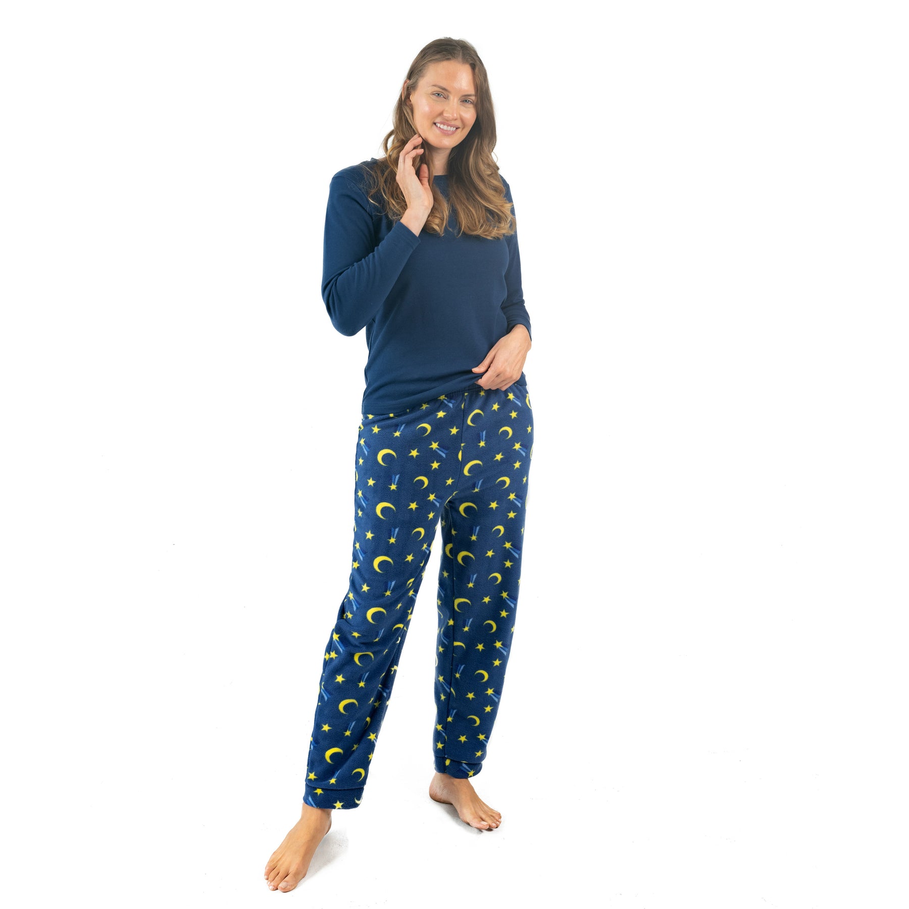 Damen Baumwolle Top und Fleece Hose Pyjamas Mond