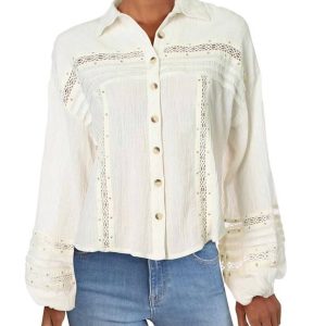 Star Print Button Down Top in Elfenbein 7803997192252
