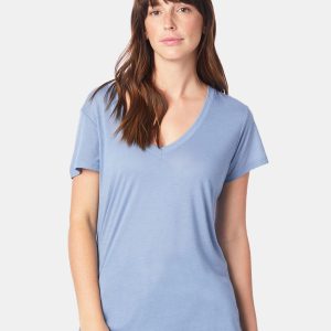 Alternatives Damen-Slinky-Jersey-T-Shirt mit V-Ausschnitt