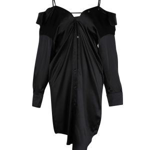 Alexander Wang Off Schulter Hemd Kleid aus schwarzer Seide 7703687135292