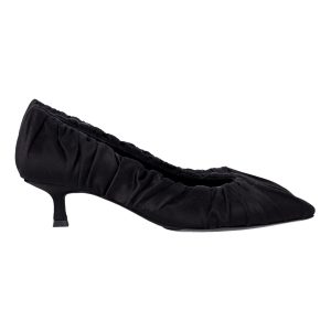 Khaite Palermo geraffte Kätzchen-Absatzpumpen aus schwarzem Satin 7766639018044