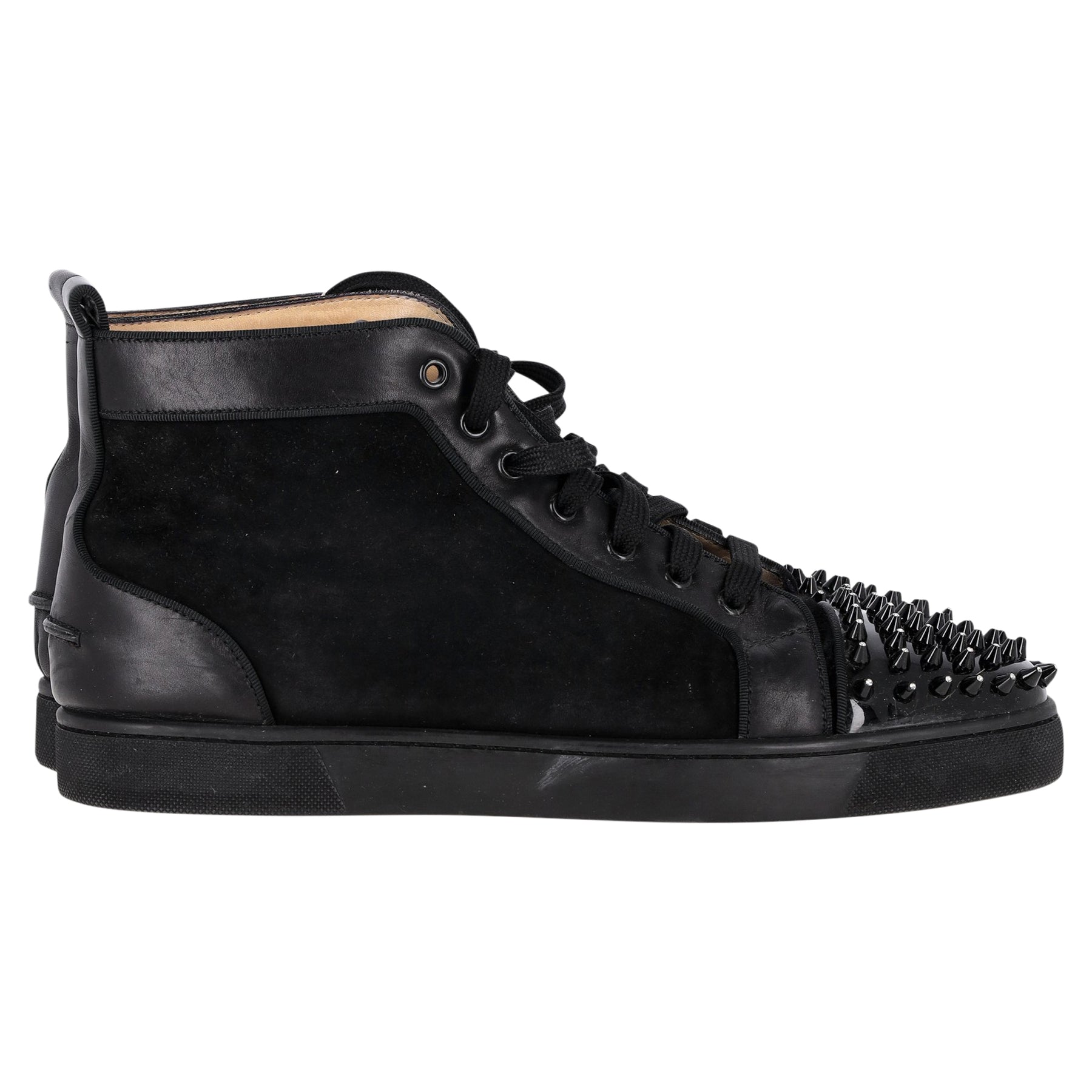 Christian Louboutin Louis Spikes High Top Sneakers aus schwarzem Leder 7748691066940