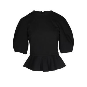Alexander McQueen Round Sleeve Peplum Top in schwarze Wolle 7703679696956