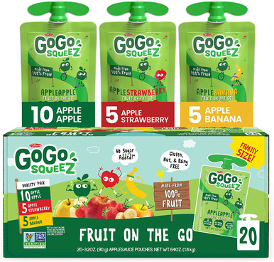 GoGo squeeZ Fruit on the Go Variety Pack, Apfelapfel, Apfelbanane & Apfelerdbeere, 3,2 Unzen (20 Beutel) – leckere Kinder-Äpfelauce Snacks, glutenfreie Snacks, Nuss & Molkerei kostenlos, vegan