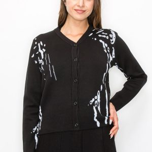Abstract Pattern Button-Up Strickjacke 7832933990460