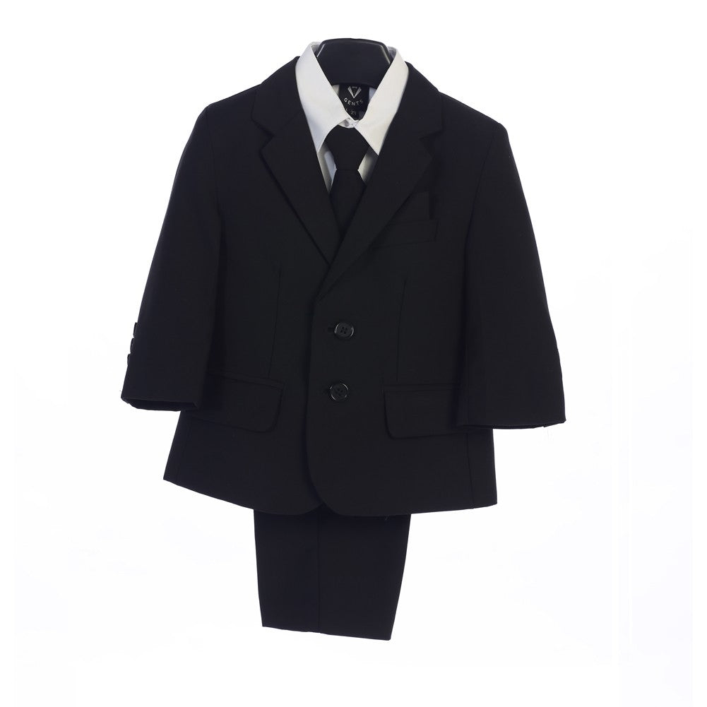 Schwarze Jacke für Jungen, Weste, Krawatte, Einstecktuch, Hemd, Hose, 5-teiliger Anzug, 2T-7