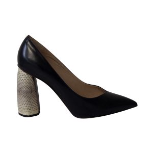 Marc Jacobs Print Block Ferse spitze Gericht Schuhe in schwarzem Leder