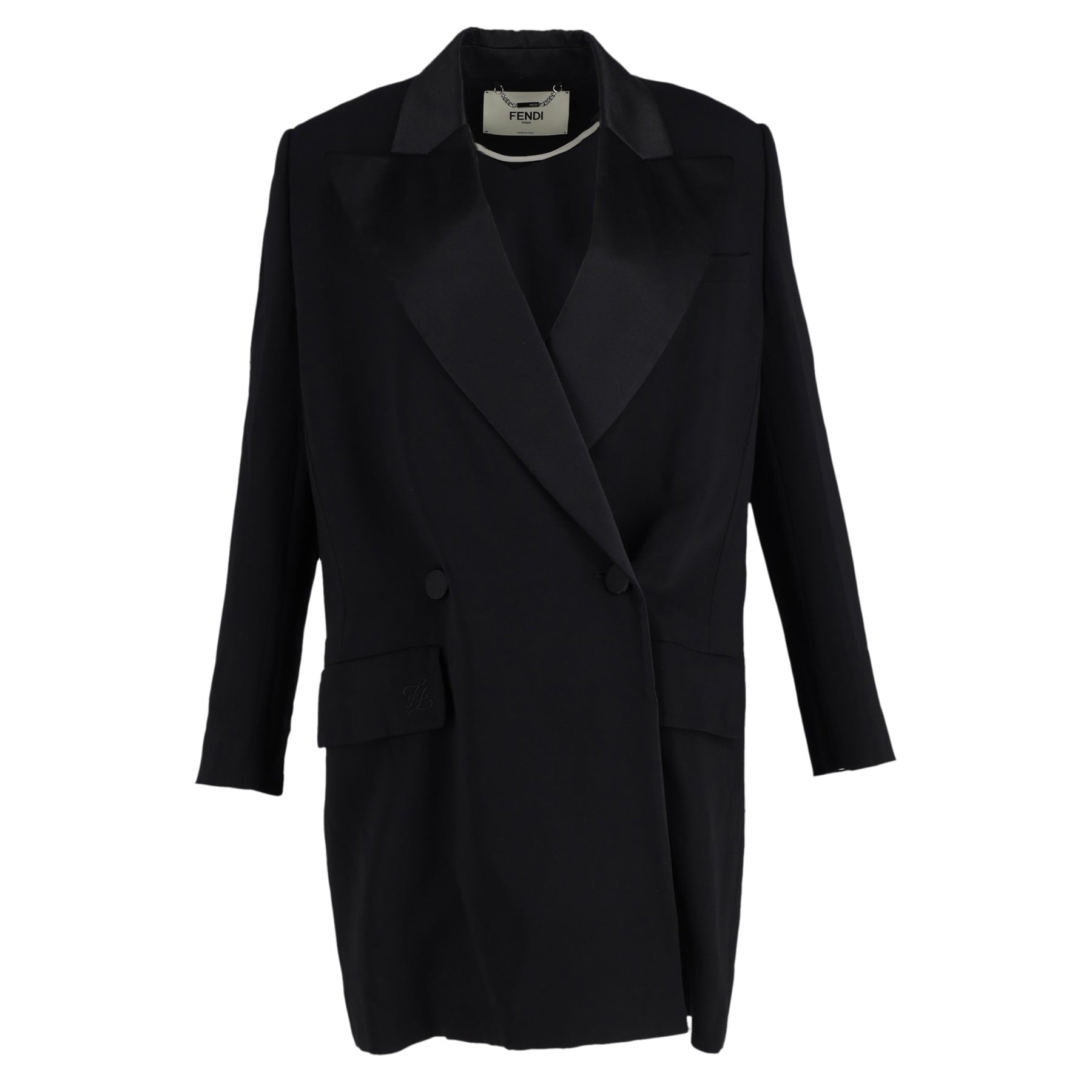 Fendi Double-Beasted lange Blazer aus schwarzer Wolle 7748646043708