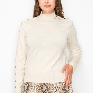 Soft cremefarbener Knopfpullover 7832938676284