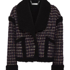 Tweed and Schrägmischung Mantel lose Fit Tartan