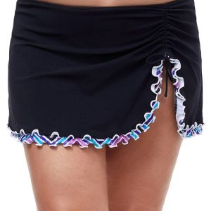 Plus Size Side Slit Cinch Swim Rock in Tempo schwarz