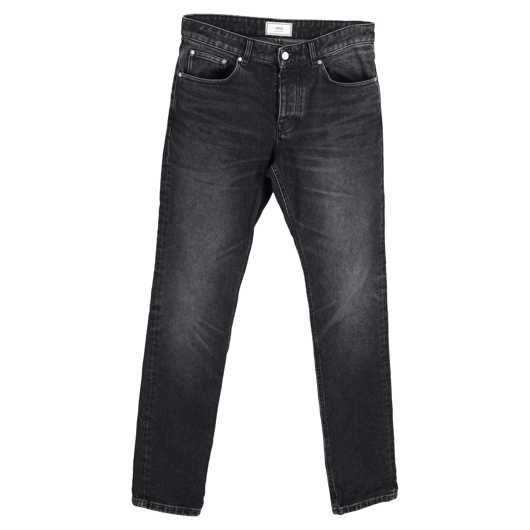 Ami Washed Straight-Leg Jeans aus schwarzem Baumwoll-Denim 7833193873468