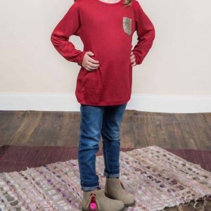 Mädchen-Pailletten Patch-Stil langen Ärmel oben in rot
