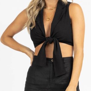 Crop-Top mit Knoten vorne in Schwarz