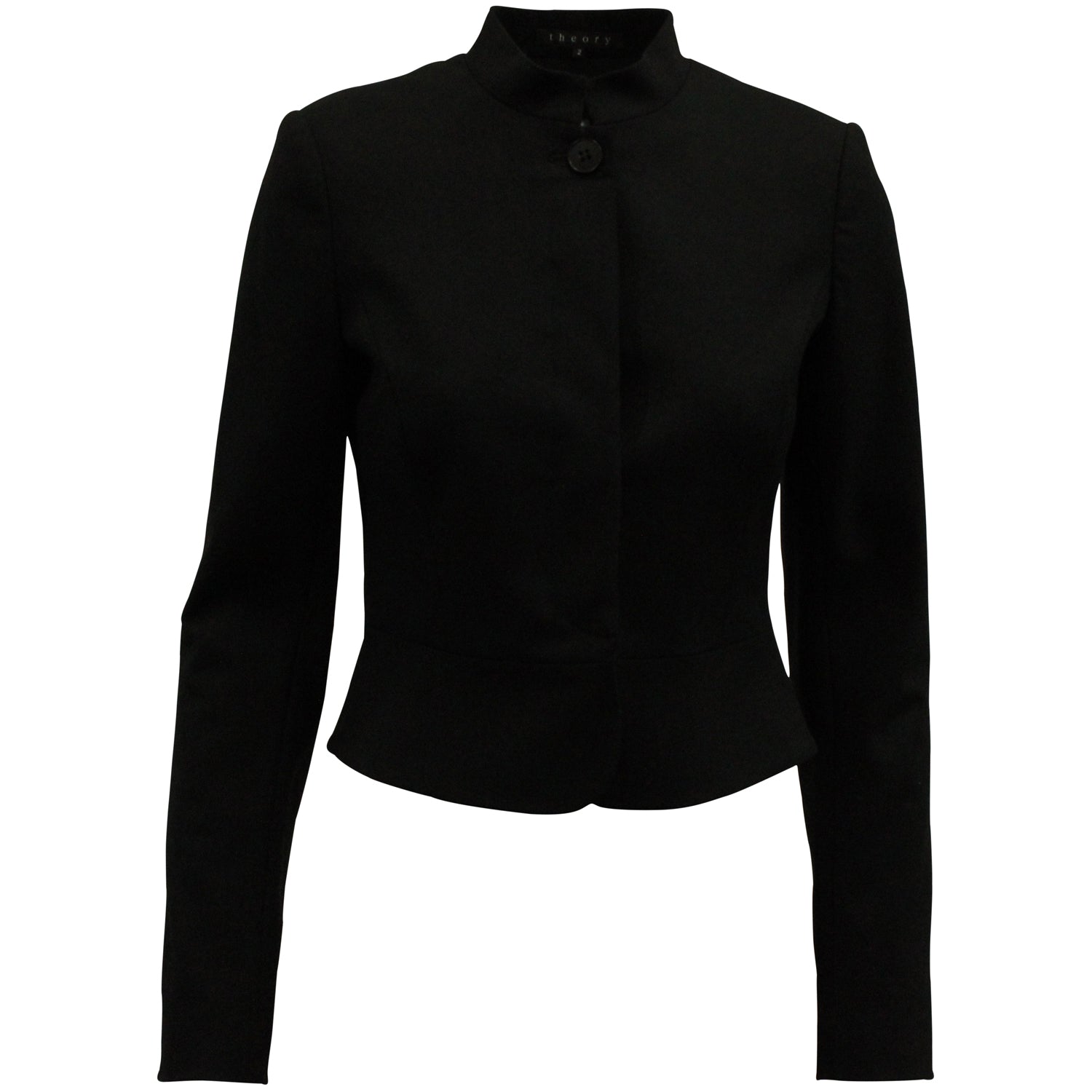 Theory Mandarin-collar Flared Hem Blazer aus schwarzer Wolle 7833147867196