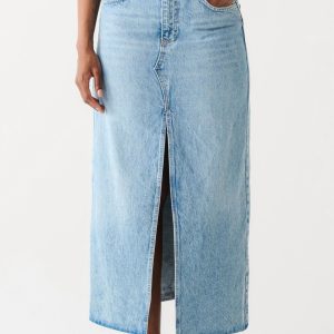 Damen Maxi Denim Rock in mittelblau waschen – 7707831304252