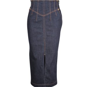 Versace Jeans Couture Midirock aus blauer Baumwolle 7766525968444