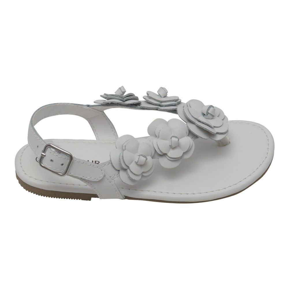 Weiße Tanga-Sandalen mit Blumenblüten-Akzent und Schnalle für Mädchen, 11–4 Kinder