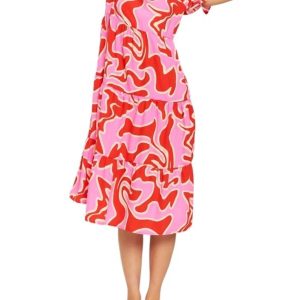 Tiered Kurzarm A-Linie Midikleid in fuchsia Combo