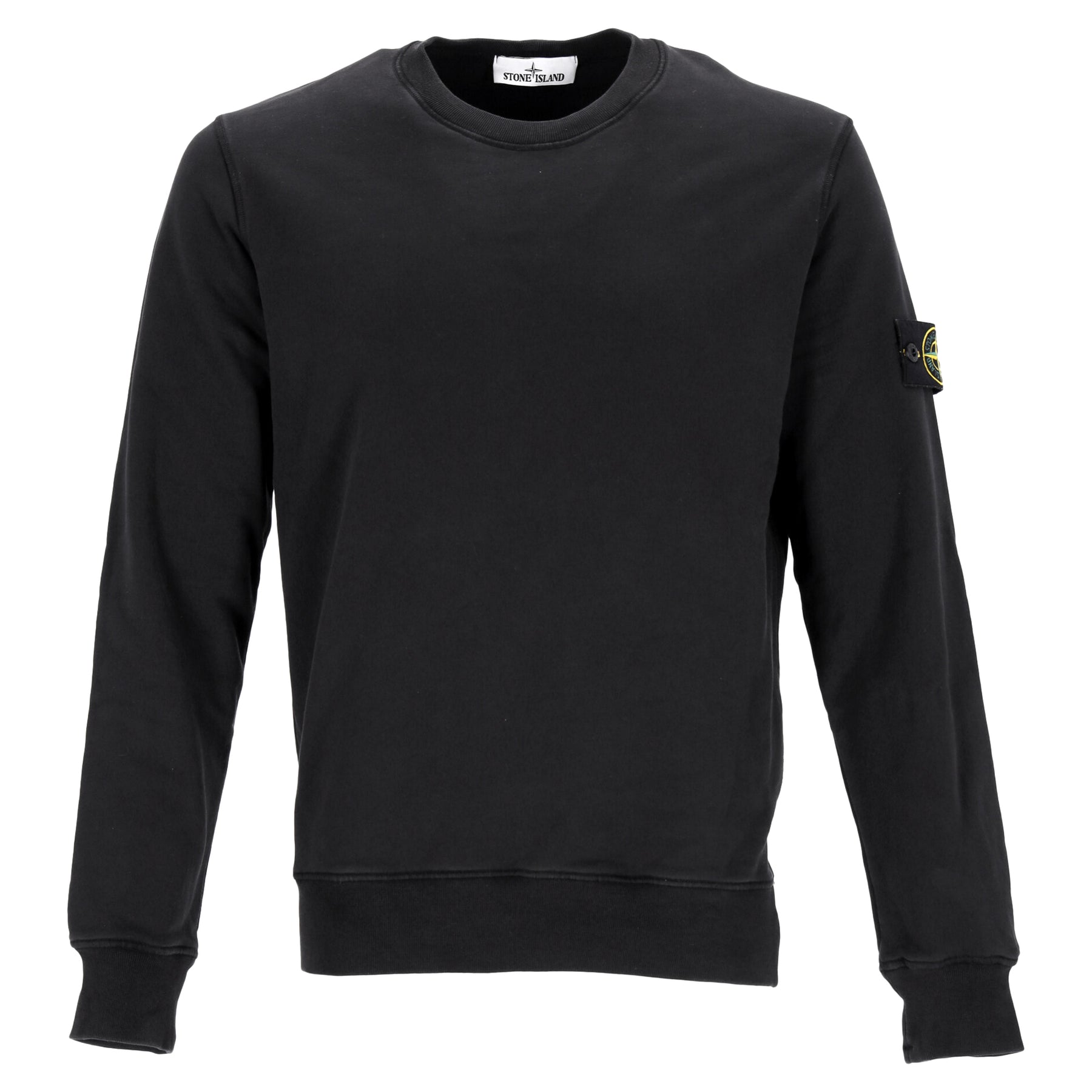 Stone Island Logo Patch Crewneck Sweatshirt aus schwarzer Baumwolle