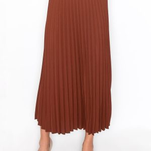 Klassischer rostfarbener plissierter Midirock – 7832915083324