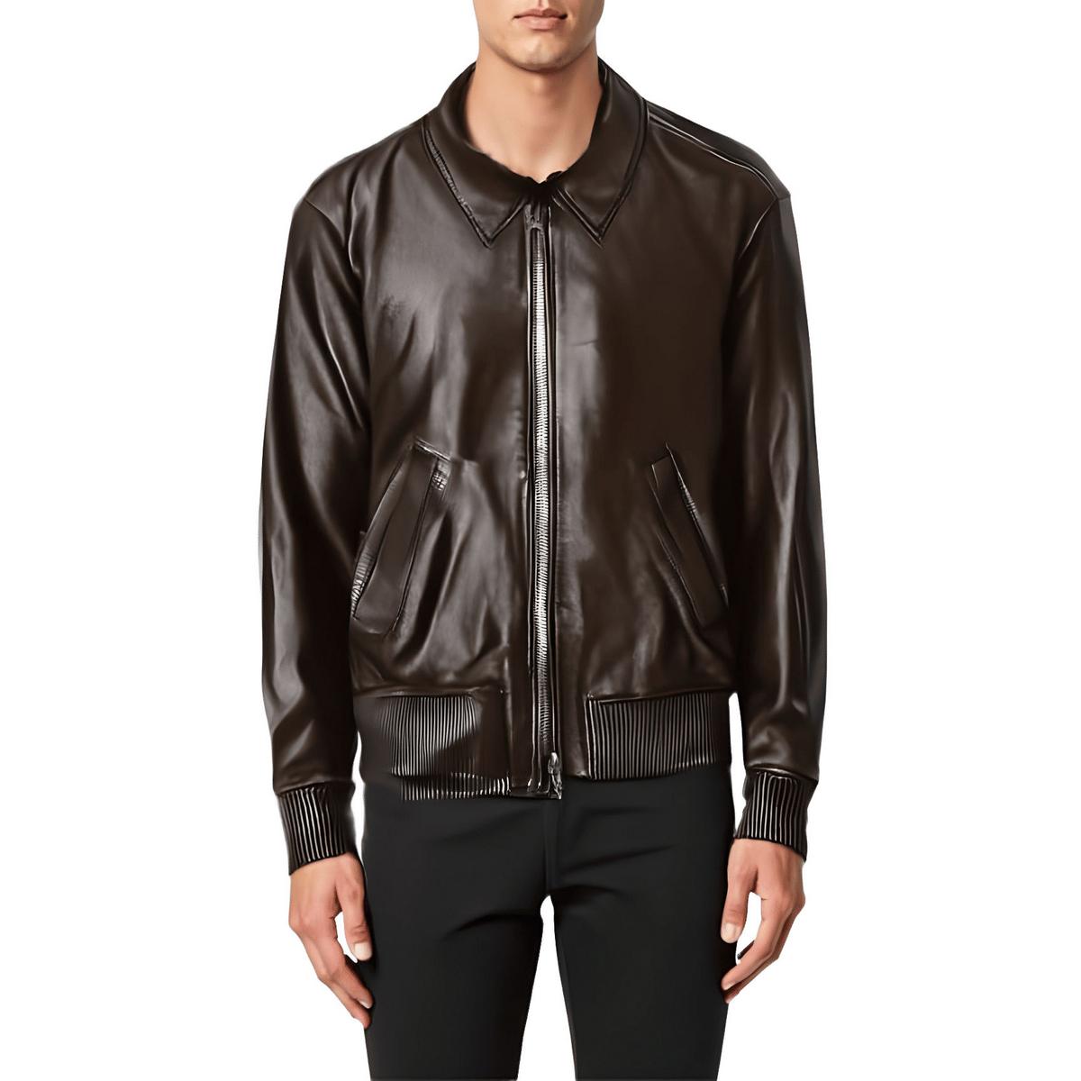 gerippte Trimm Lammfell Leder Lederjacke