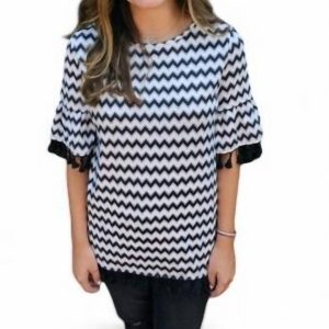 Chevron-Oberteil mit Quastenbesatz in Schwarz/Weiß