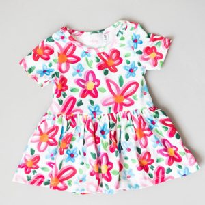Neonfarbener, kurzärmliger Twirl-Body mit Blumenmuster