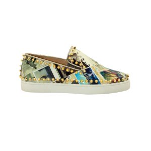 Christian Louboutin Pik Boat Spike rote Sohle Sneakers aus mehrfarbigem Lackleder 7748772626492