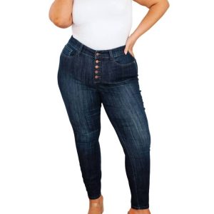 hohe Taille Hand geschliffen Harz Skinny Jeans in Indigo 7704782798908