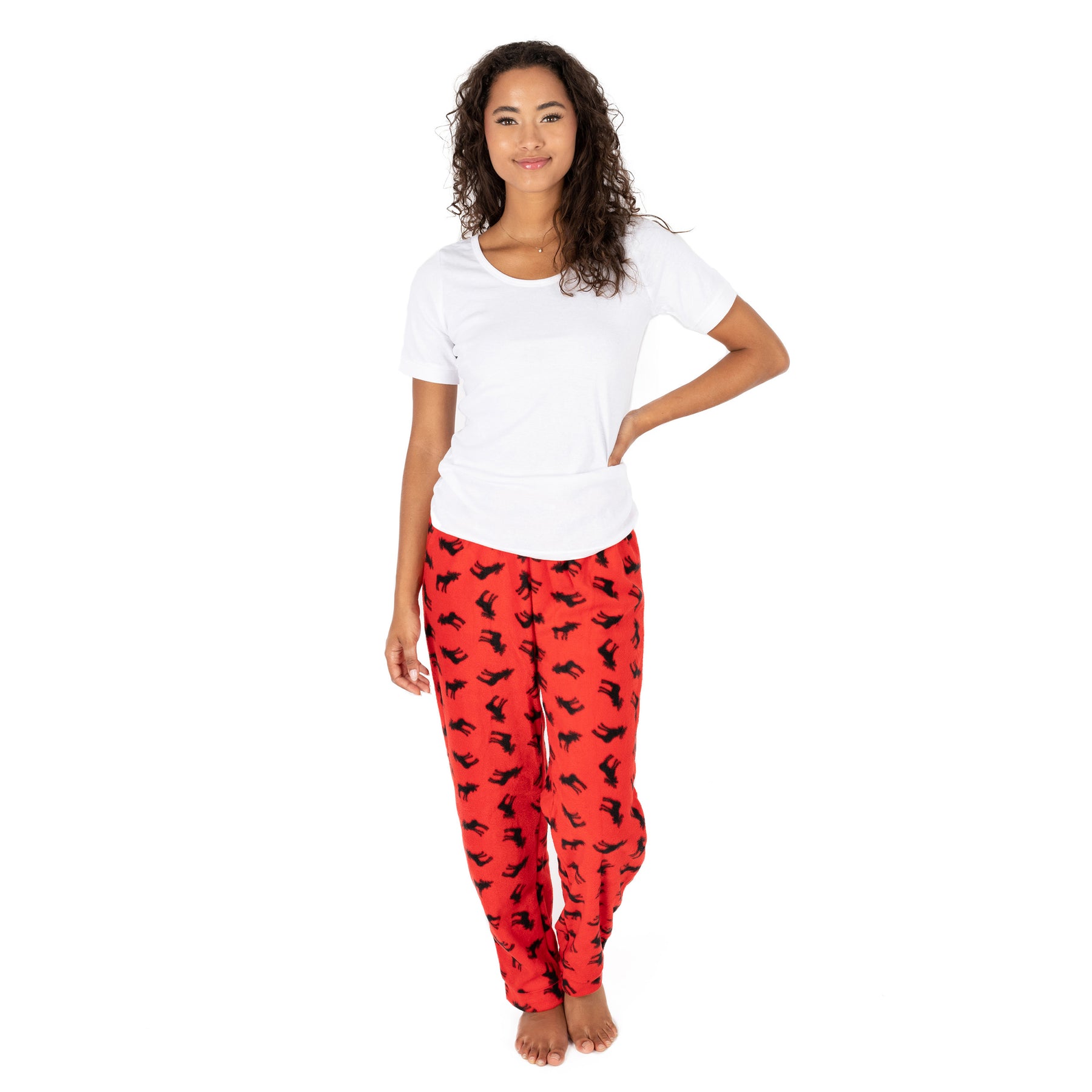 Christmas Damen Fleece Pyjama Hose Elch