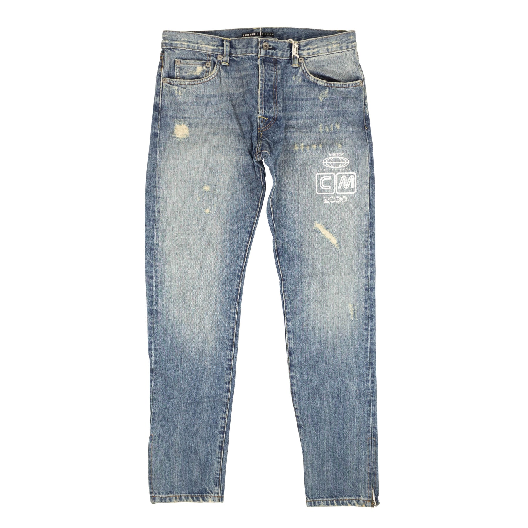 Visitor On Earth Distressed Jeans – Blau