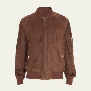 Brunello Cucinelli Herren-Bomberjacke aus Wildleder mit Reißverschluss