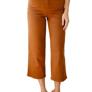 hohe Taille Kontrolle Top breite Bein crop Jeans in Kamel – 7706231767100