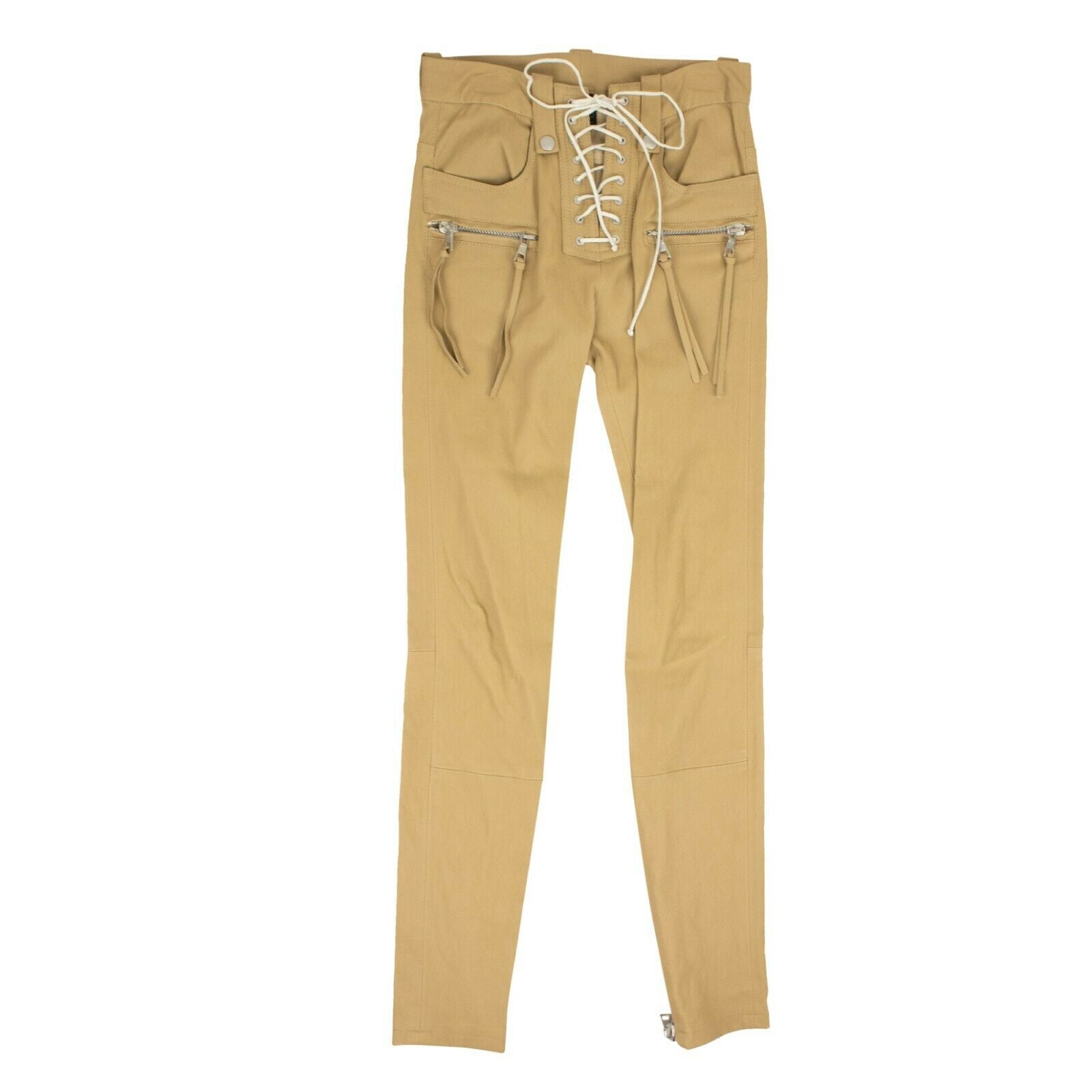 Unravel Project Skinny-Schnürhose aus Leder – Beige