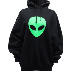 Balenciaga SS21 betrübt Alien Logo Hoodie aus schwarzer Baumwolle 7733743747132